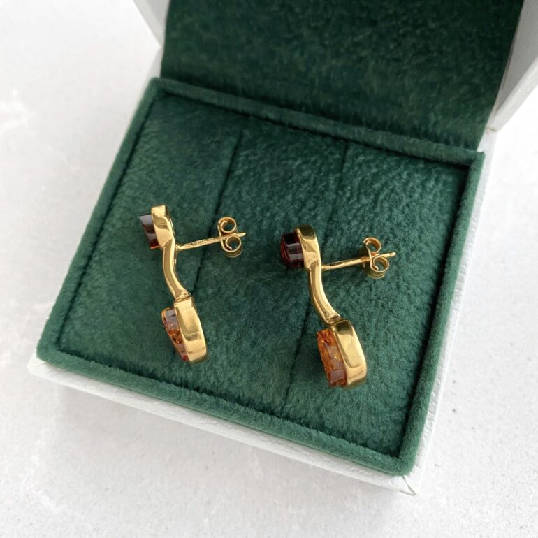 Gold plated sterling silver stud earrings with amber
