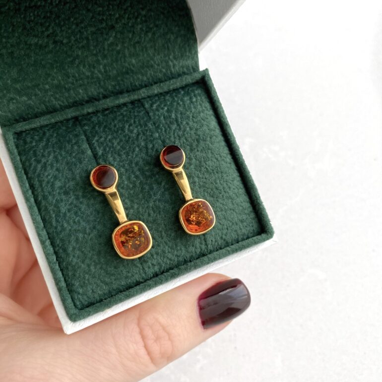 Gold plated sterling silver stud earrings with amber