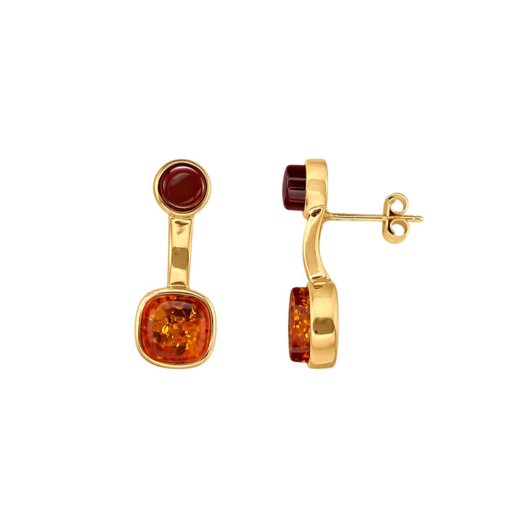 Gold Plated Sterling Silver Earrings With Amber