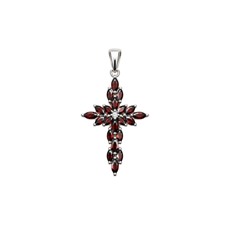 Sterling Silver Cross Pendant With Garnet