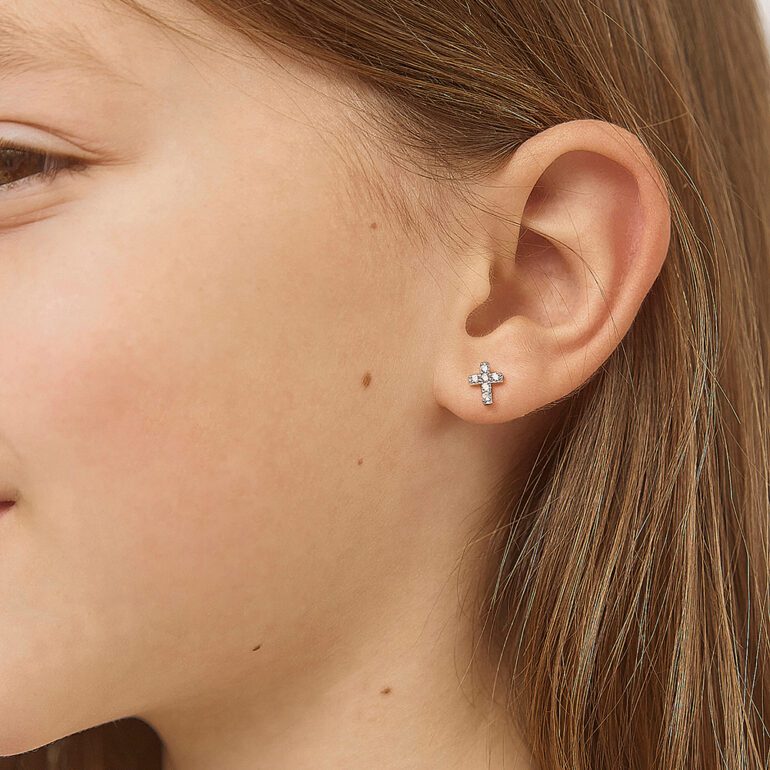 Sterling silver stud cross earrings for kids