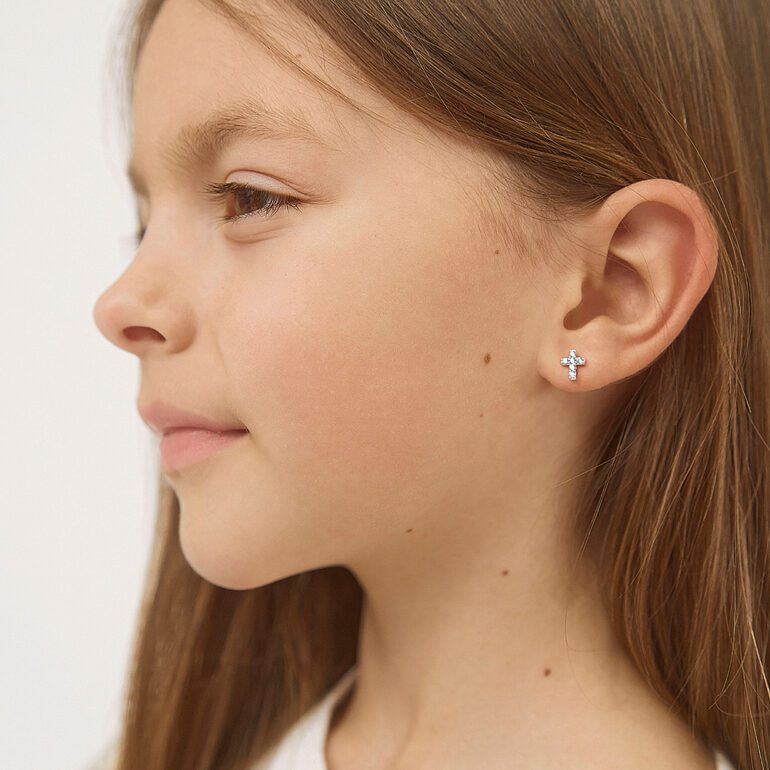 Sterling silver stud cross earrings for kids