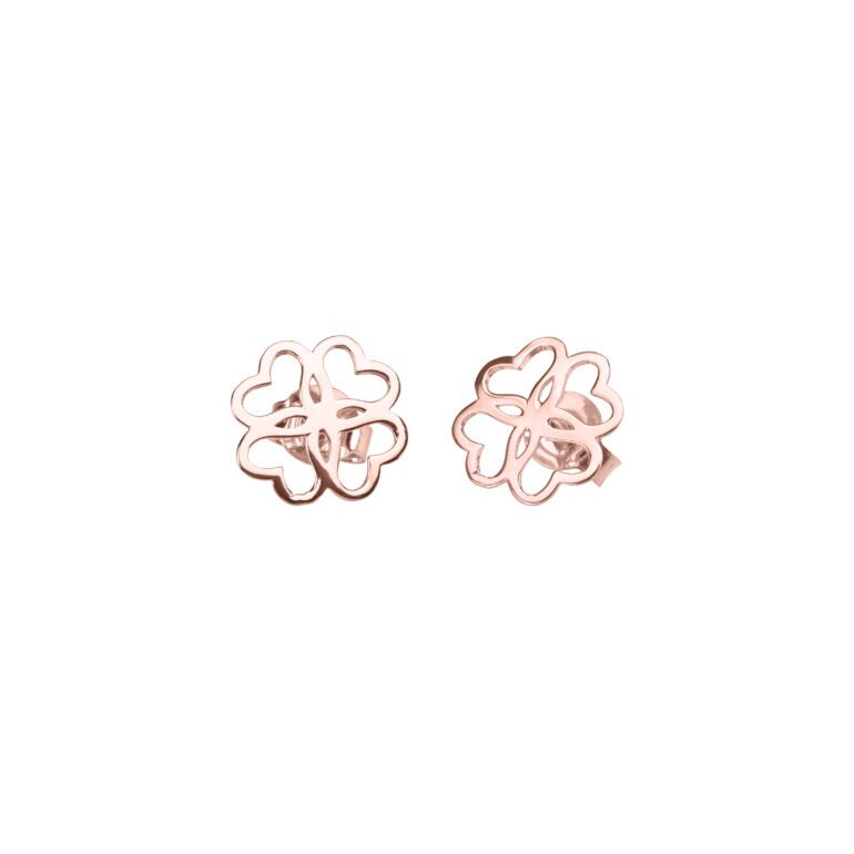 Rose gold stud earrings - four leaf clover