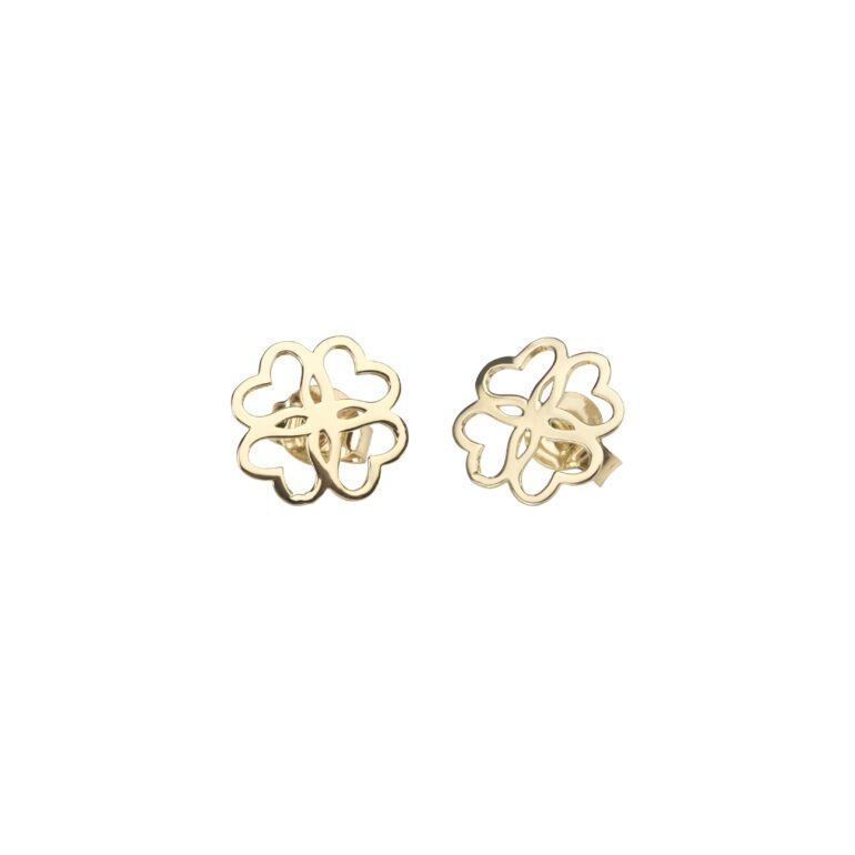 Yellow gold stud earrings - four leaf clover