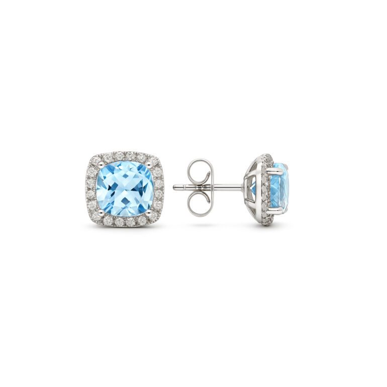 Sterling silver stud earrings with light blue cubic zirconia