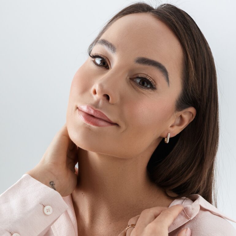 Rose gold hoop earrings with cubic zirconia