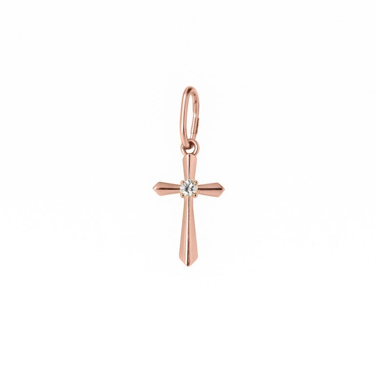 Rose gold cross pendant with cubic zirconia