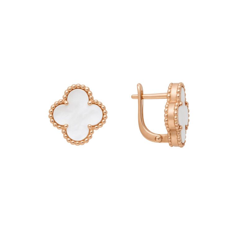 Gold plated sterling silver earrings with mother of pearl - four leaf clover