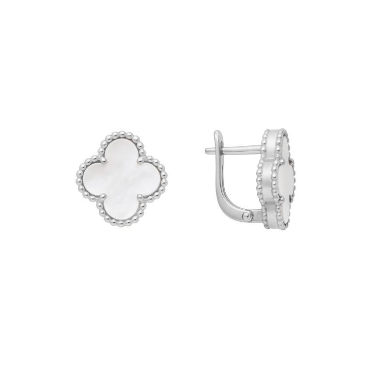 Sterling silver earrings with mother of pearl - four leaf clover