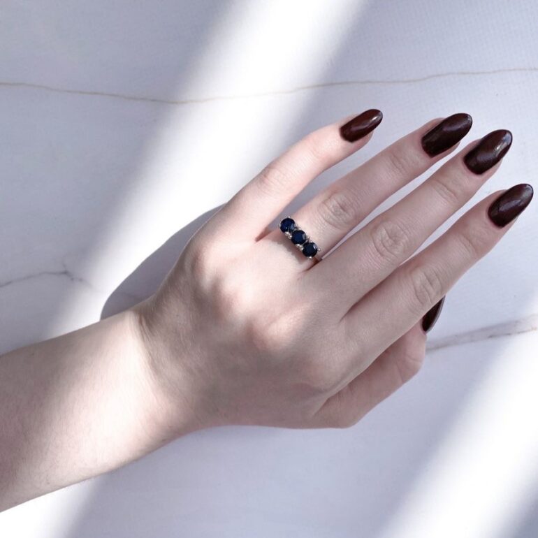 Sterling silver ring with sapphires