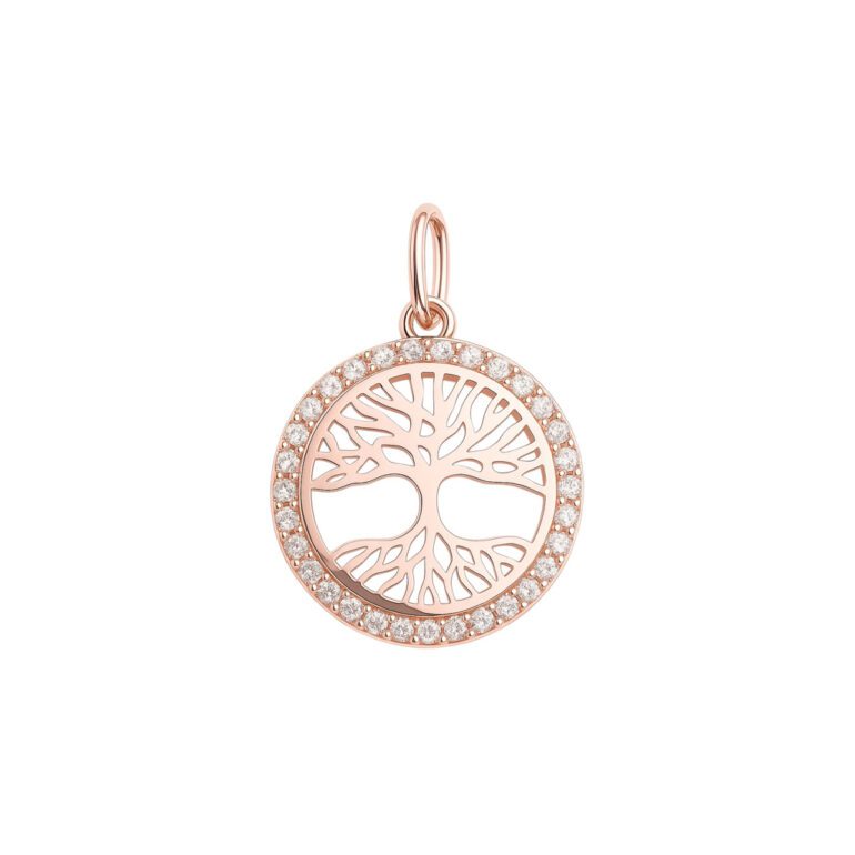 Rose gold pendant with cubic zirconia - Tree of life