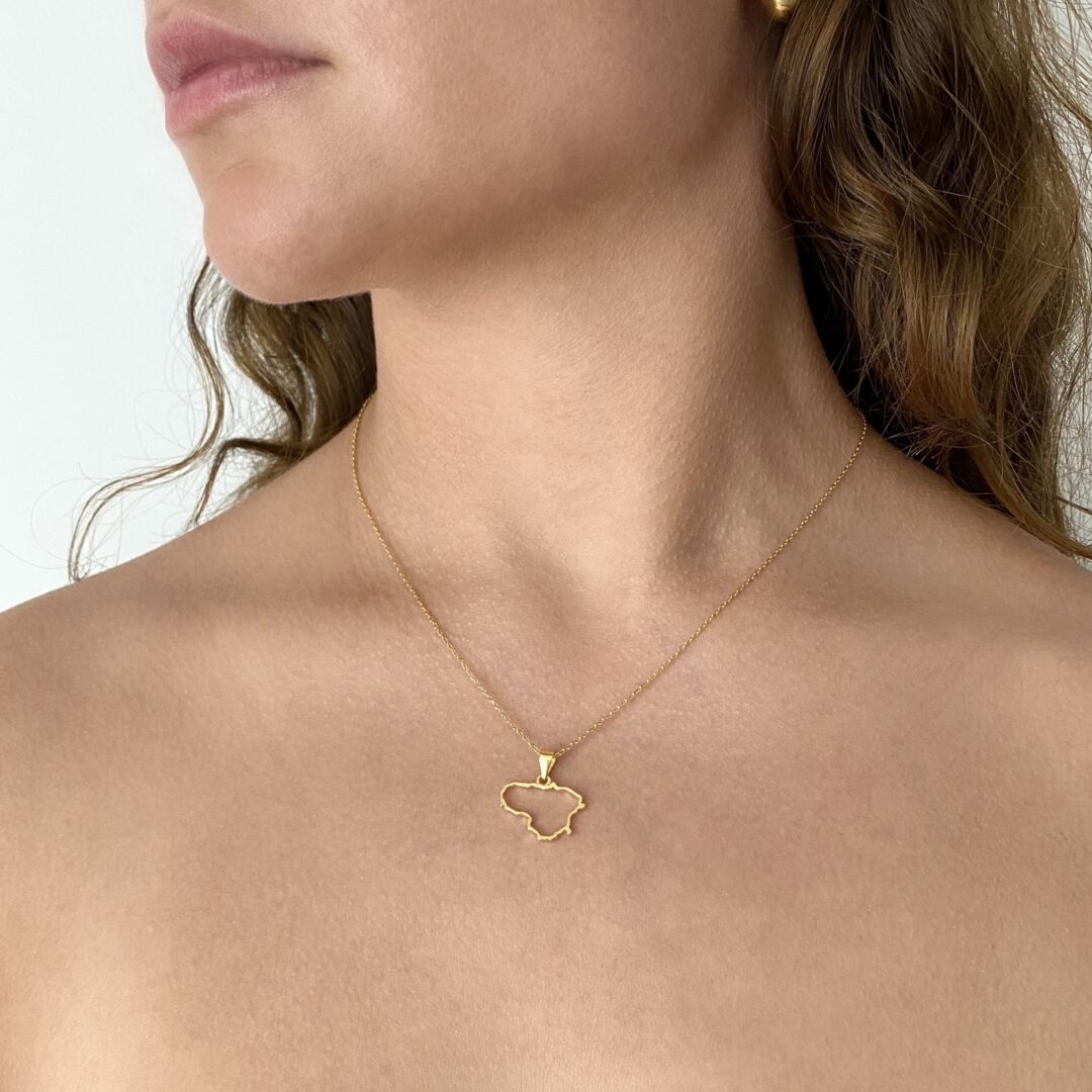 Yellow gold plated sterling silver chain with Lithuania pendant
