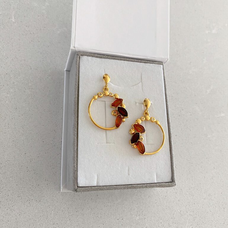 Yellow gold plated sterling silver earrings with amber
