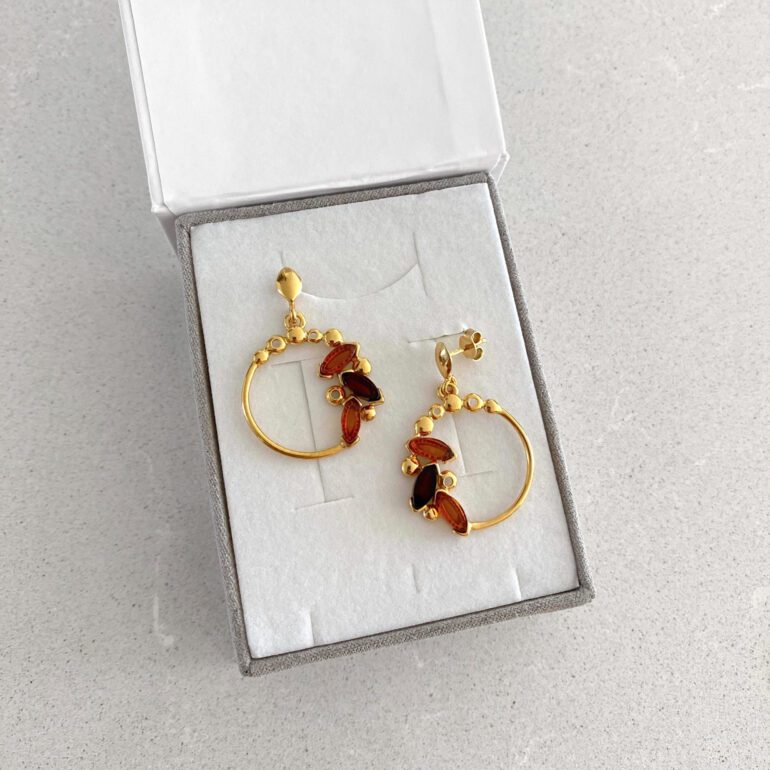 Yellow gold plated sterling silver earrings with amber