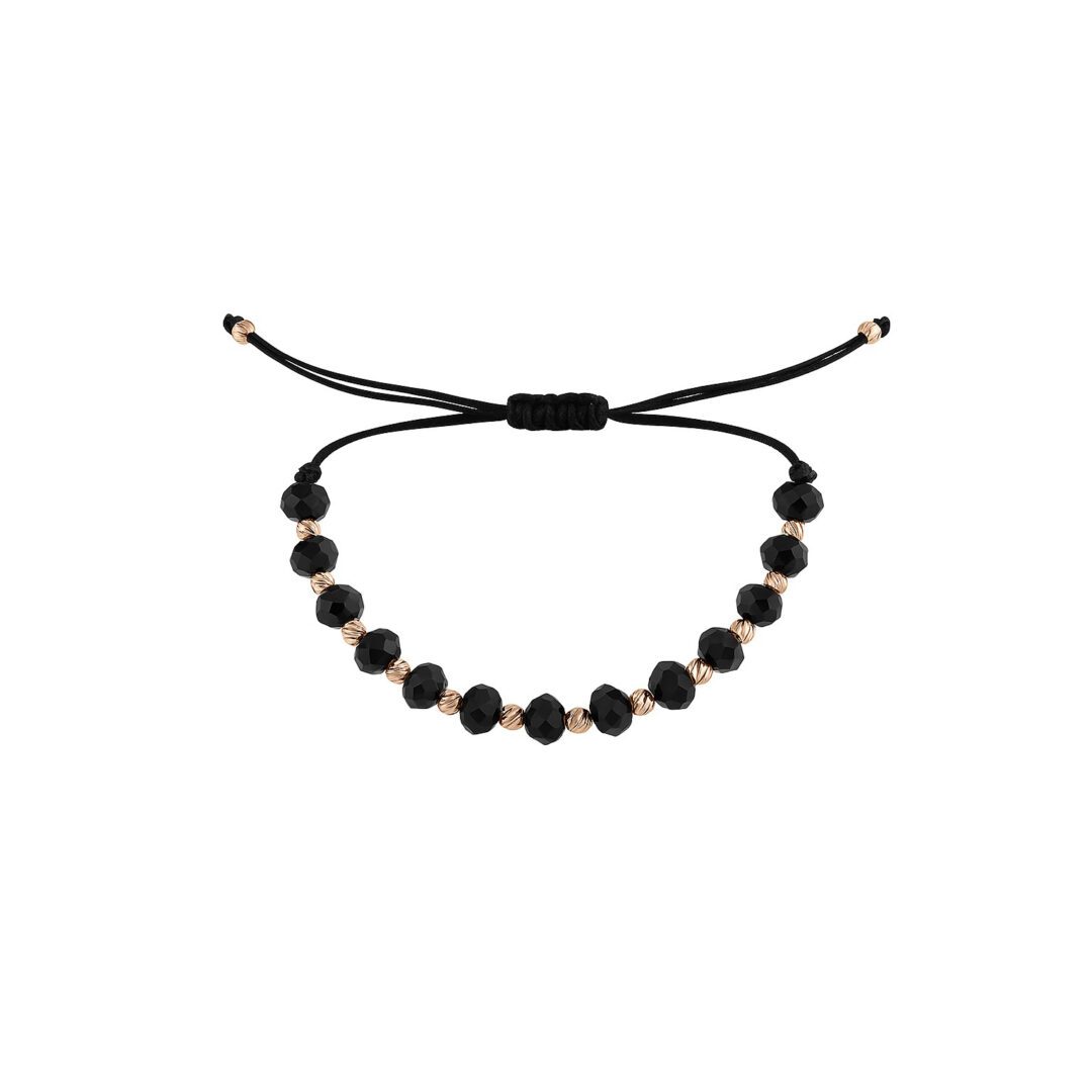 Black string bracelet with beads and gold
