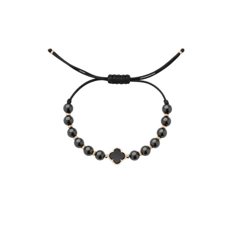 Black string bracelet with onyx and gold