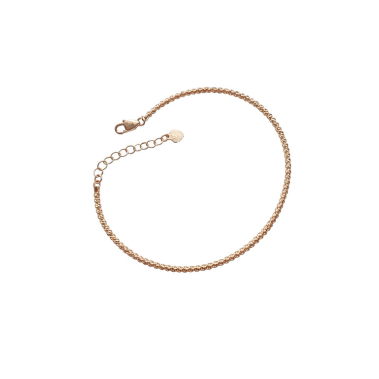 Auksinė apyrankė sudaryta iš graviruotu rausvo aukso karoliukų