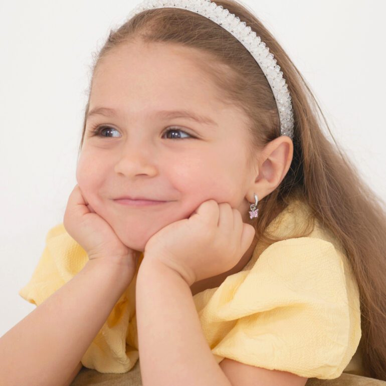 Sterling silver hoop earrings for kids with dandling butterfly