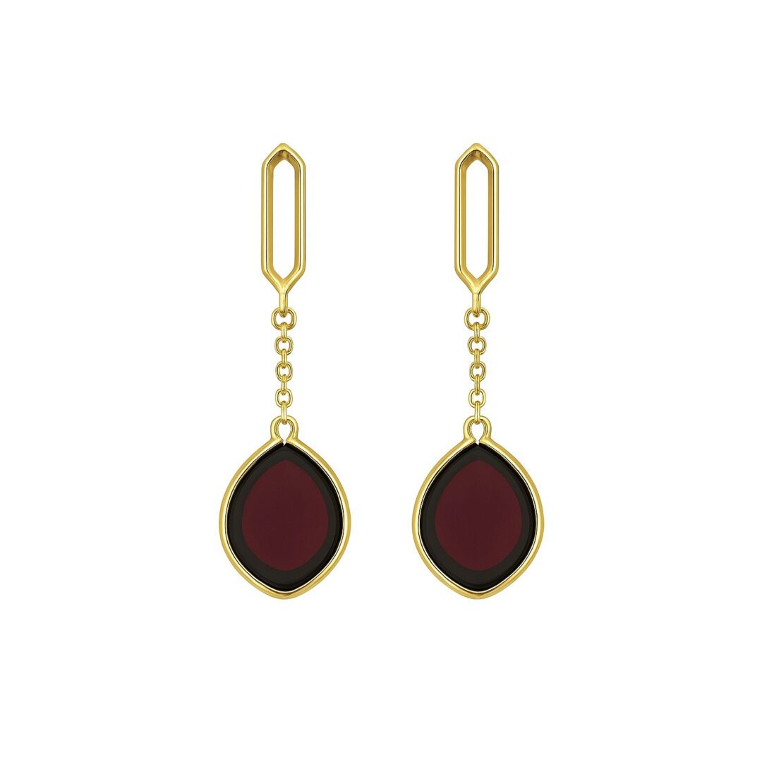 Yellow gold plated sterling silver stud earrings with amber