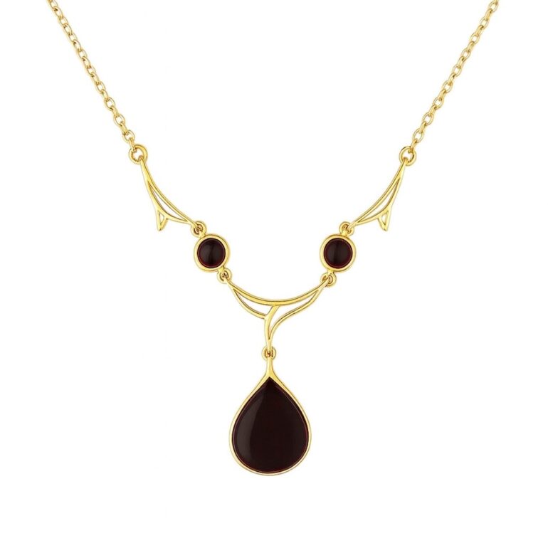 Gold Plated Sterling Silver Necklace With Amber