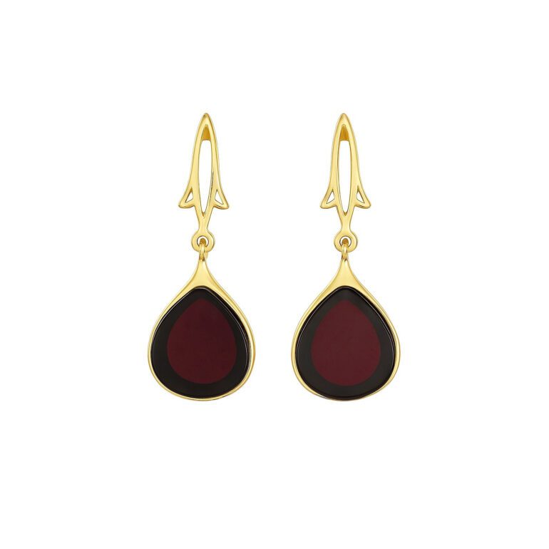 Yellow gold plated sterling silver stud earrings with amber
