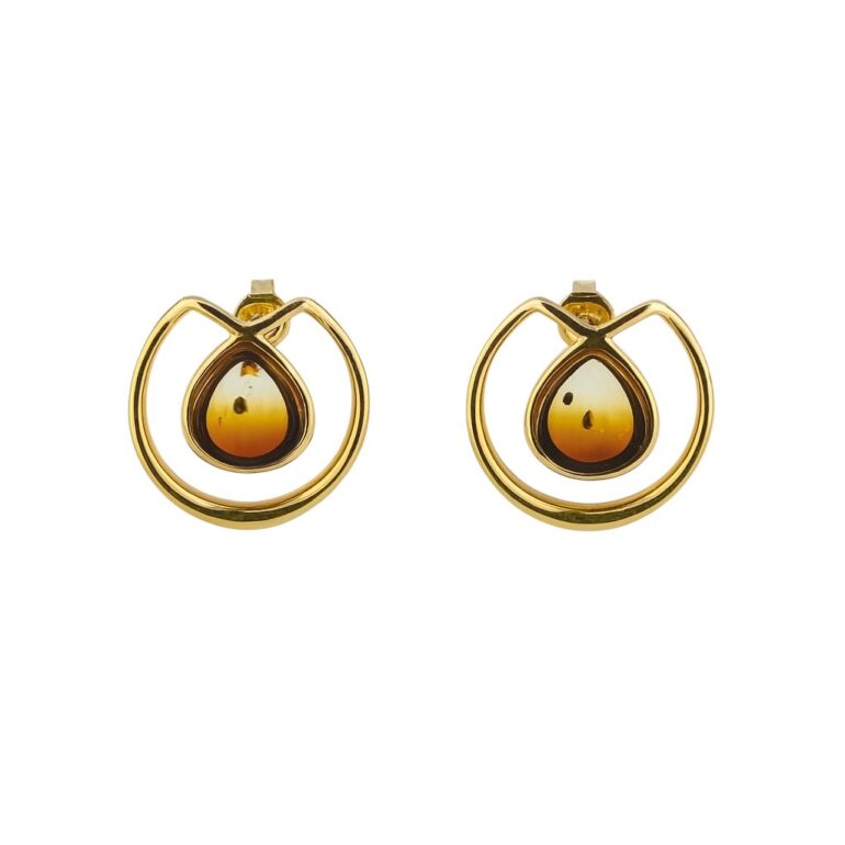 Yellow gold plated sterling silver stud earrings with amber