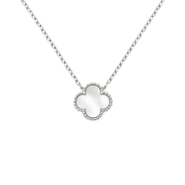 Sterling silver necklace with mother of pearl - four leaf clover