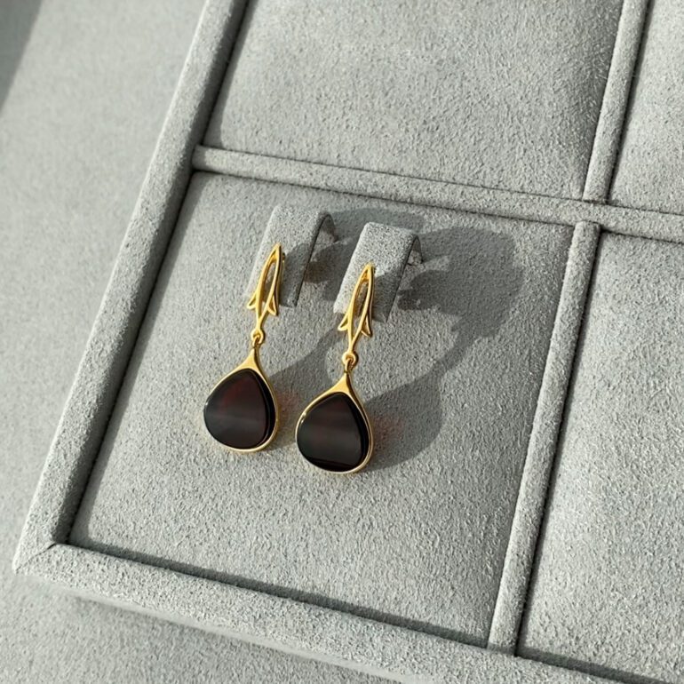 Yellow gold plated sterling silver stud earrings with amber