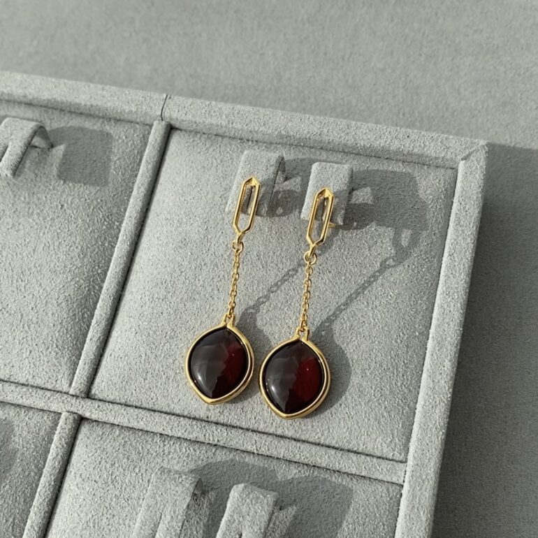 Yellow gold plated sterling silver stud earrings with amber