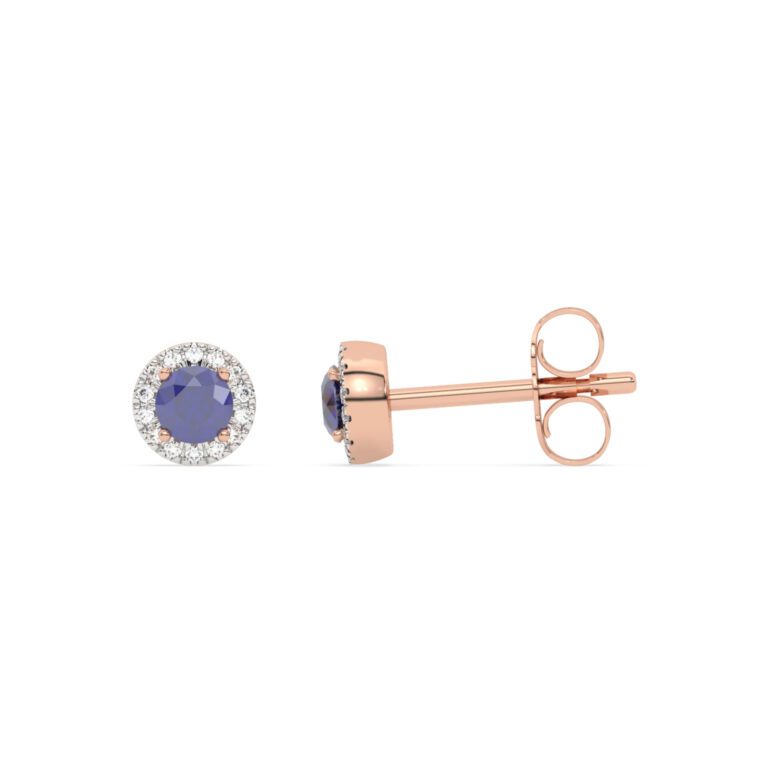 Rose gold stud earrings with sapphires and diamonds