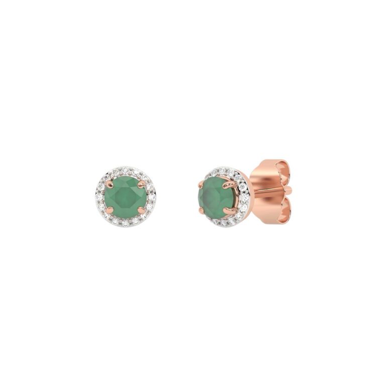 Rose gold stud earrings with emeralds and diamonds