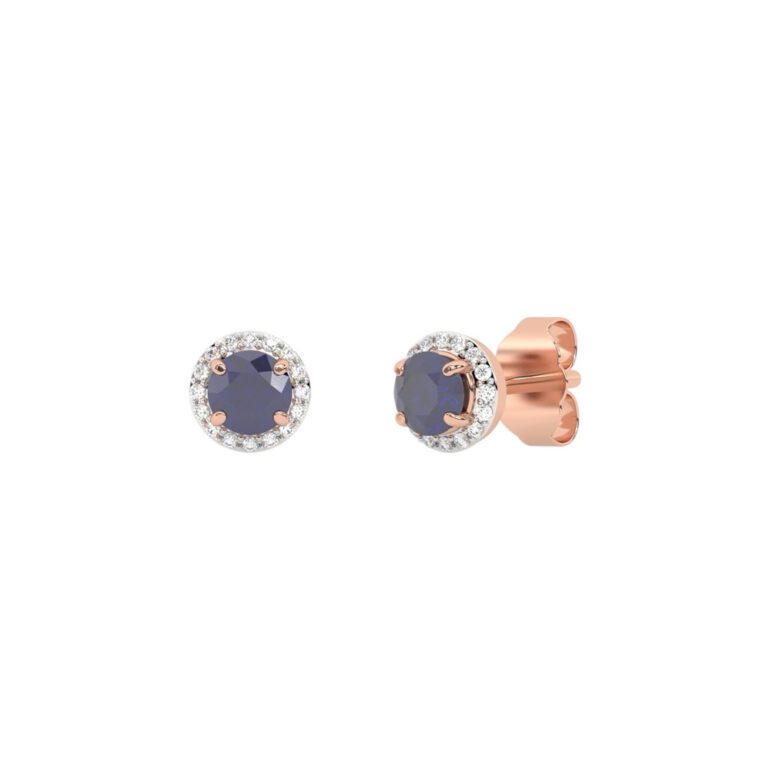 Rose gold stud earrings with sapphires and diamonds