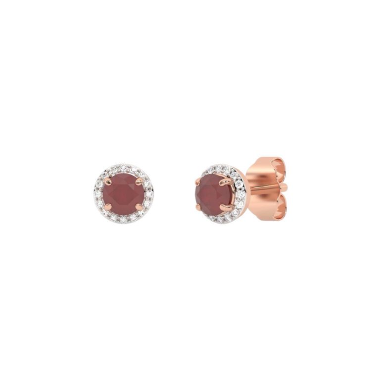 Rose gold stud earrings with rubies and diamonds