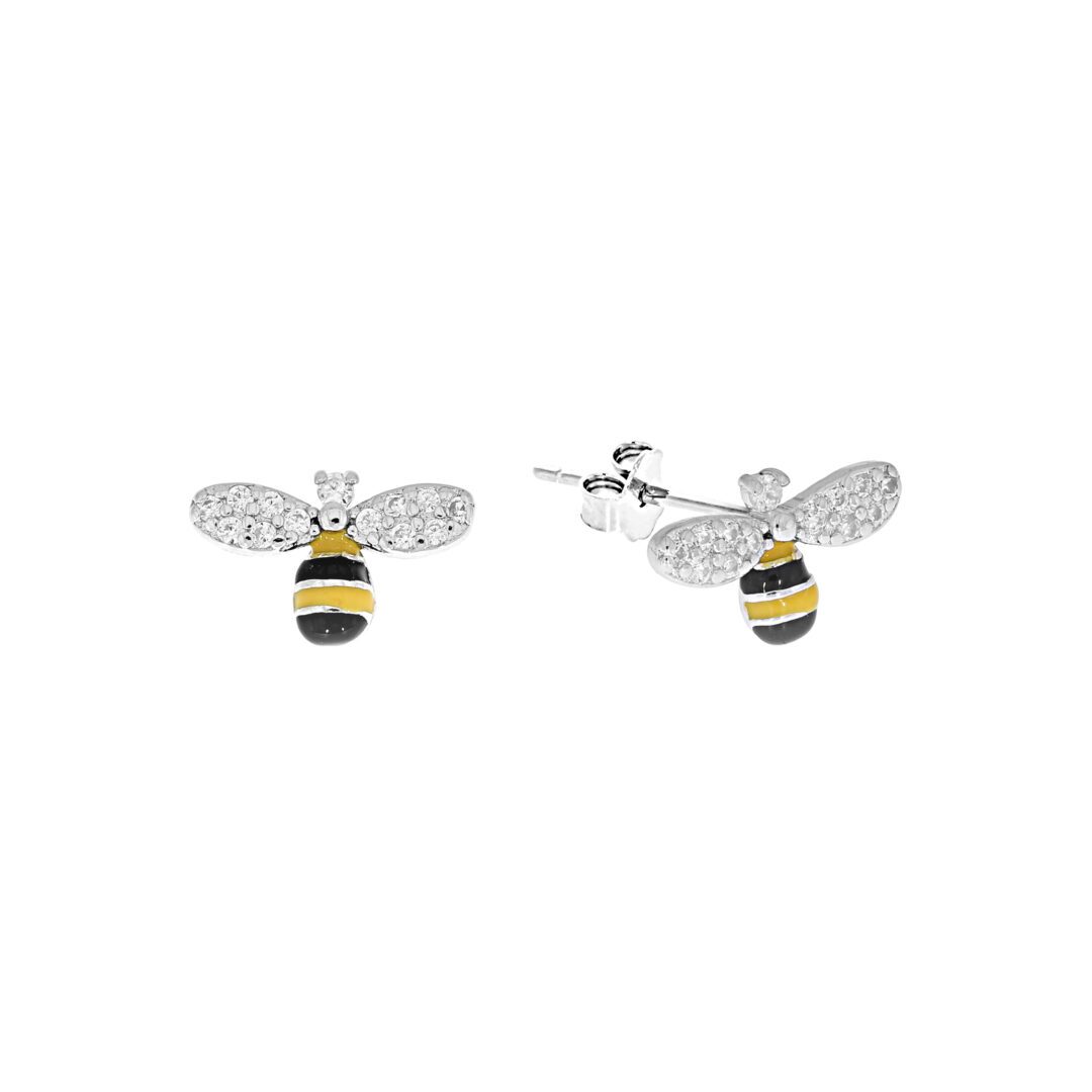 Sterling silver stud earrings with cubic zirconia - Bees