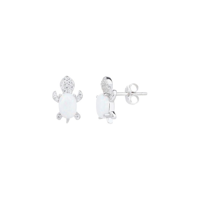 Sterling silver turtle earrings with opal and cubic zirconia