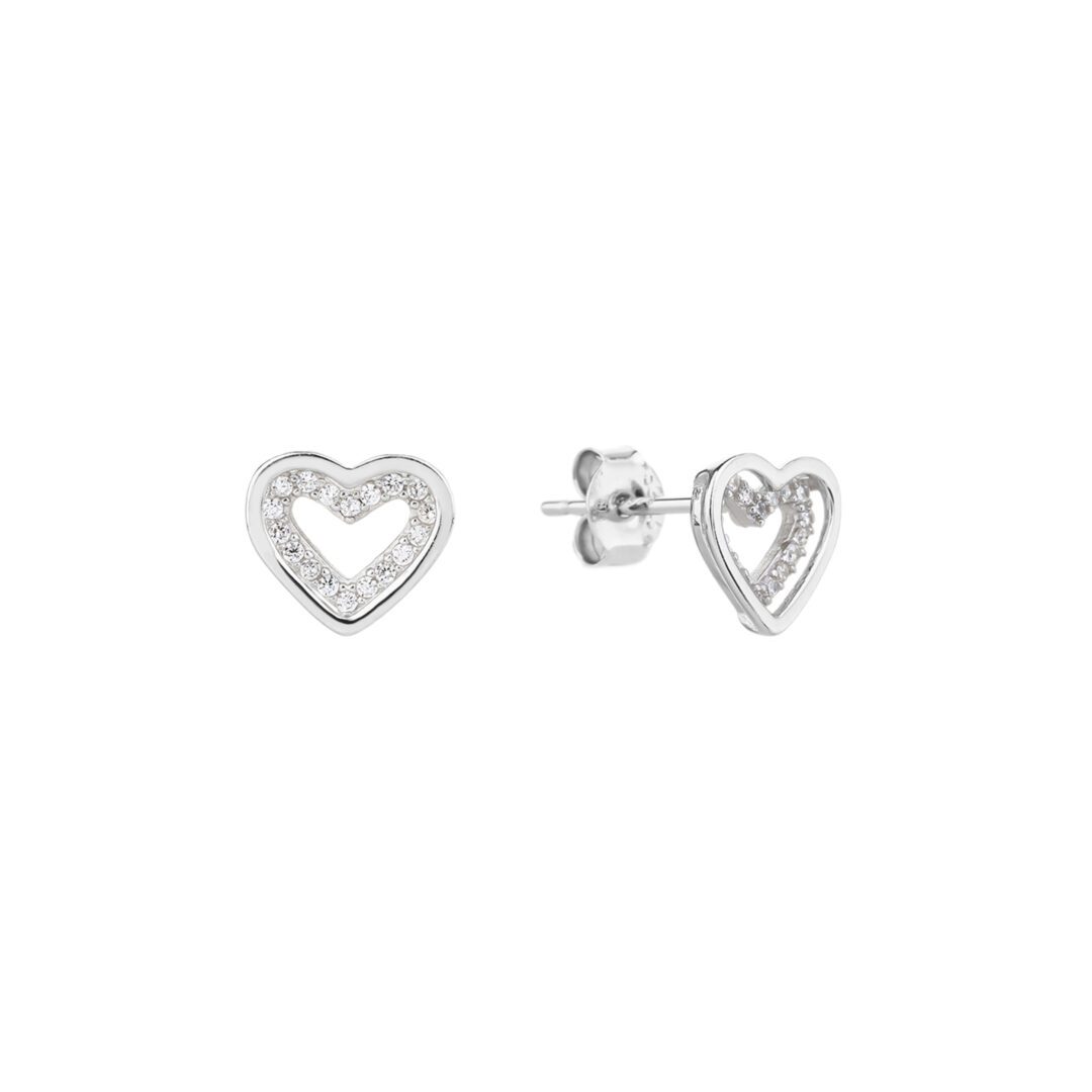 Sterling silver heart earrings with cubic zirconia