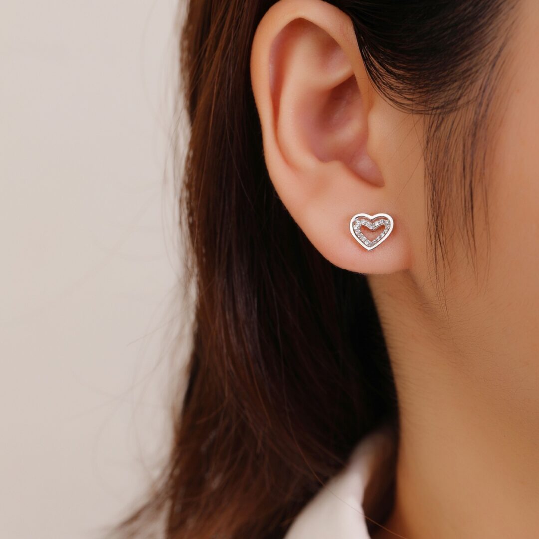 Sterling silver heart earrings with cubic zirconia
