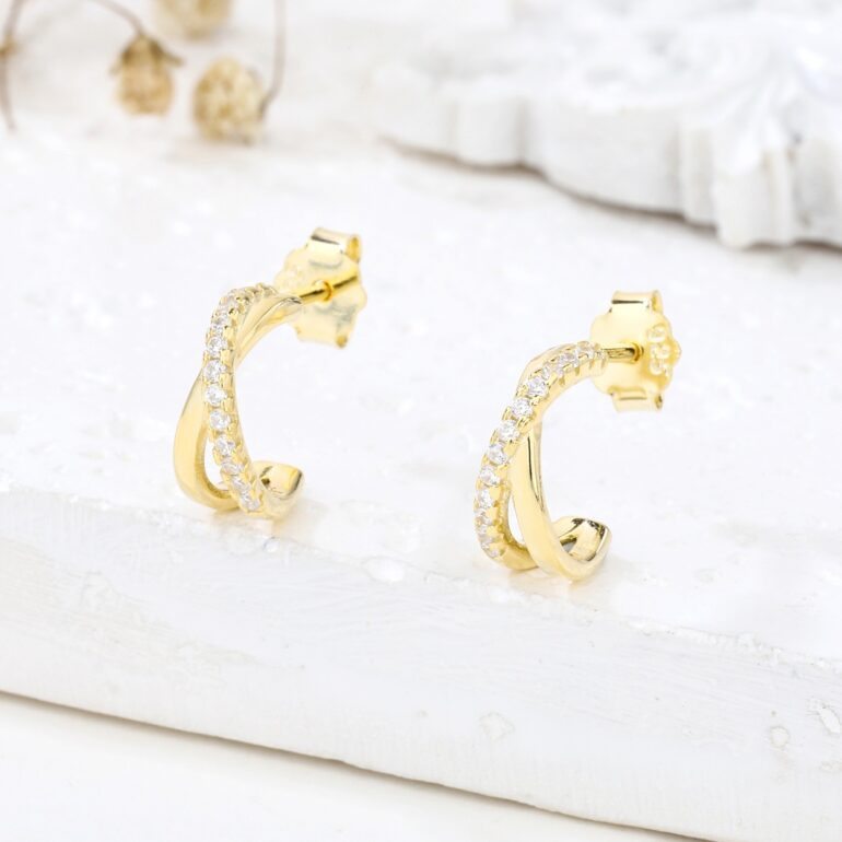 Paauksuoti sidabriniai auskarai su cirkoniais