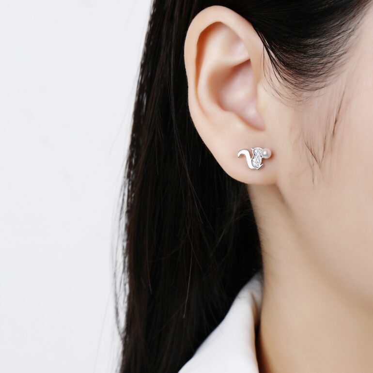 Sidabriniai auskarai su cirkoniais - voverytė