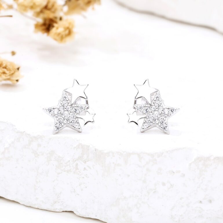 Sterling silver star earrings with cubic zirconia