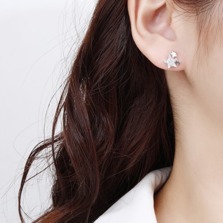 Sterling silver star earrings with cubic zirconia