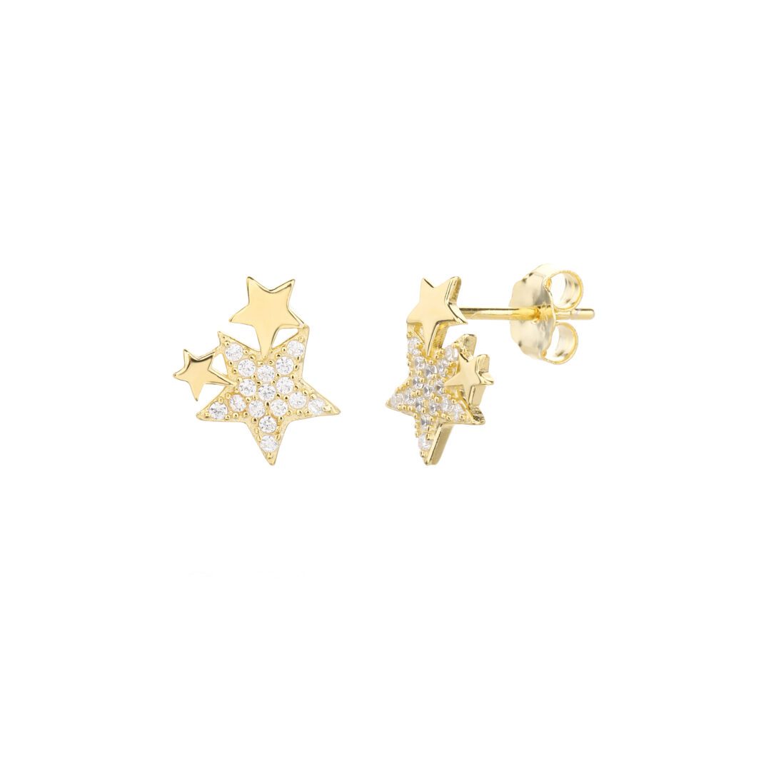 Gold plated sterling silver star earrings with cubic zirconia