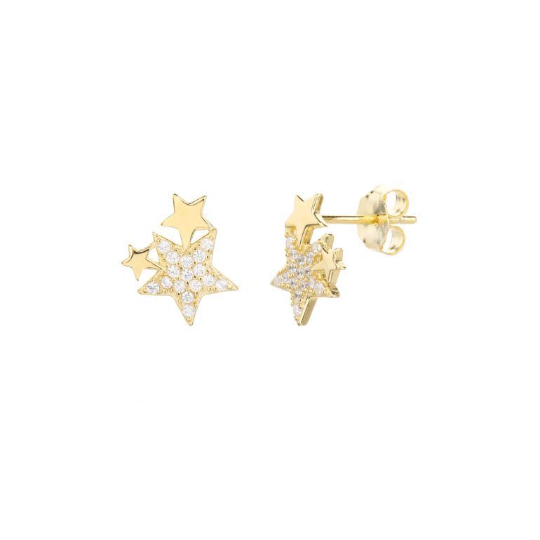 Gold plated sterling silver star earrings with cubic zirconia