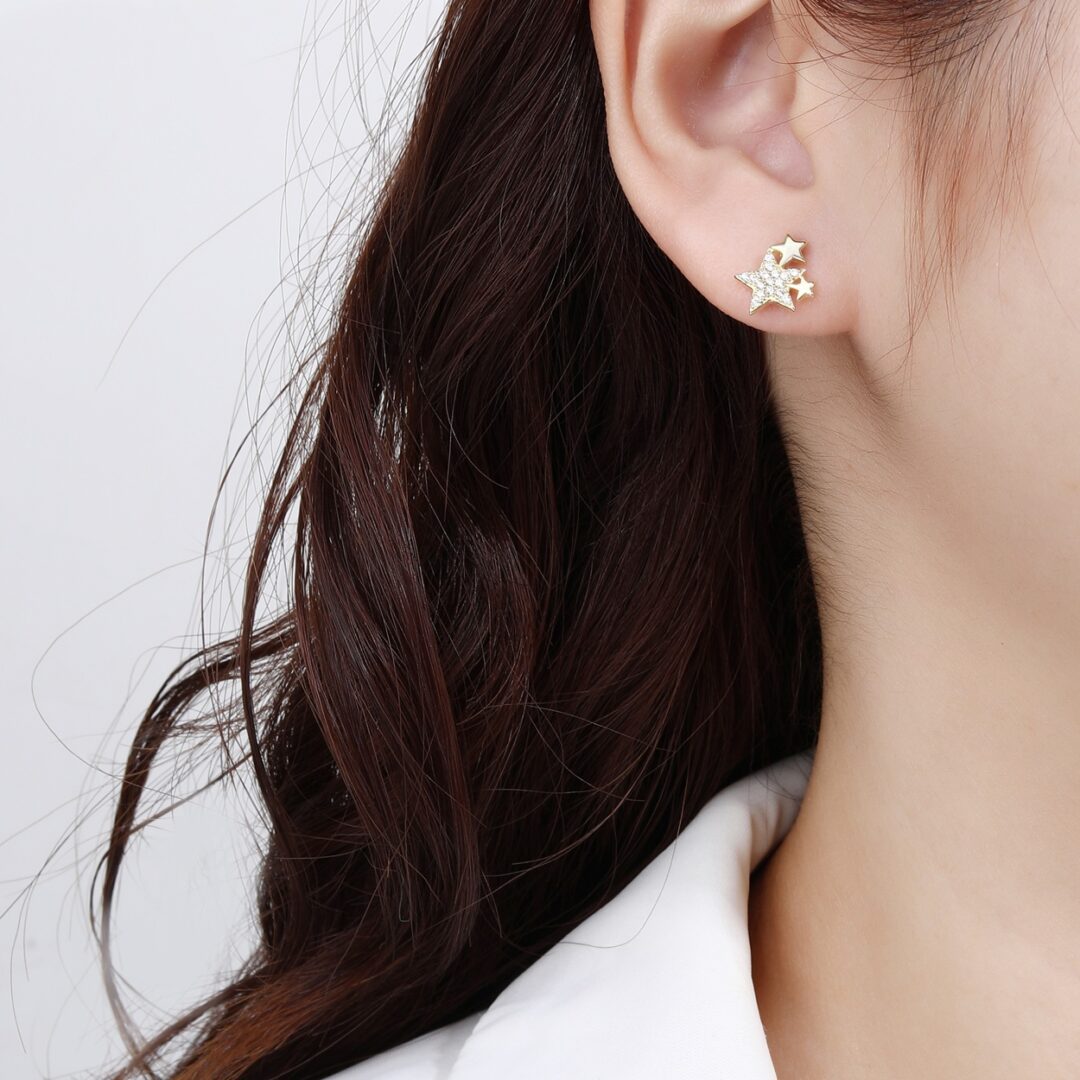 Gold plated sterling silver star earrings with cubic zirconia