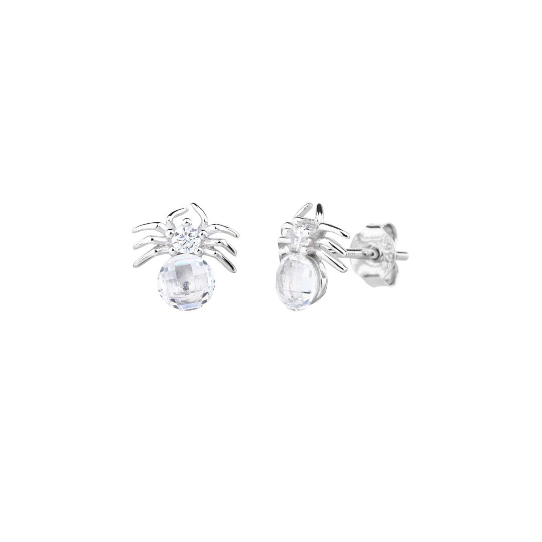 Sterling silver spider earrings with cubic zirconia