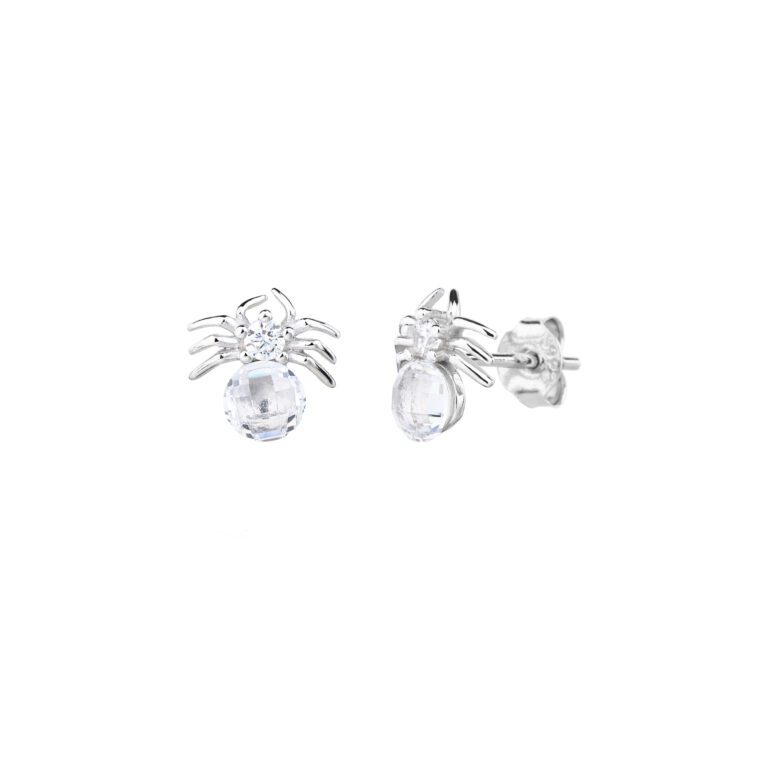 Sterling silver spider earrings with cubic zirconia