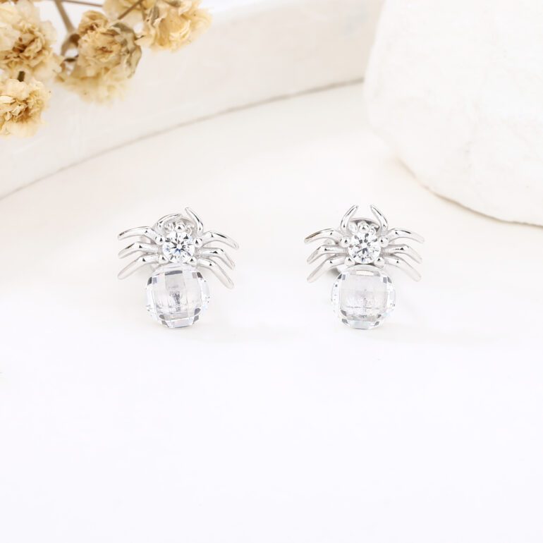 Sterling silver spider earrings with cubic zirconia