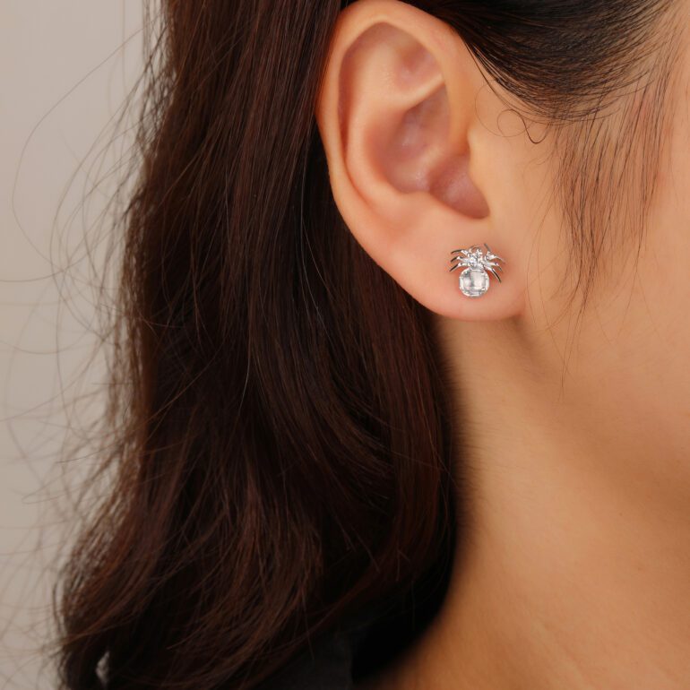 Sterling silver spider earrings with cubic zirconia
