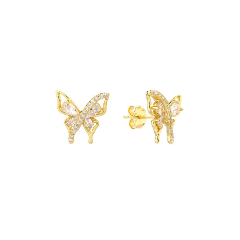 Gold plated sterling silver butterfly earrings with cubic zirconia