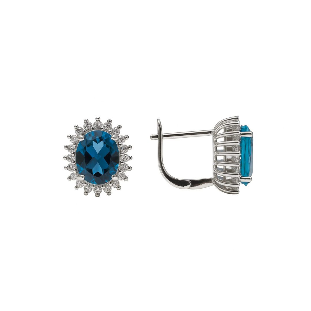 Sterling silver earrings with London blue topaz and cubic zirconia